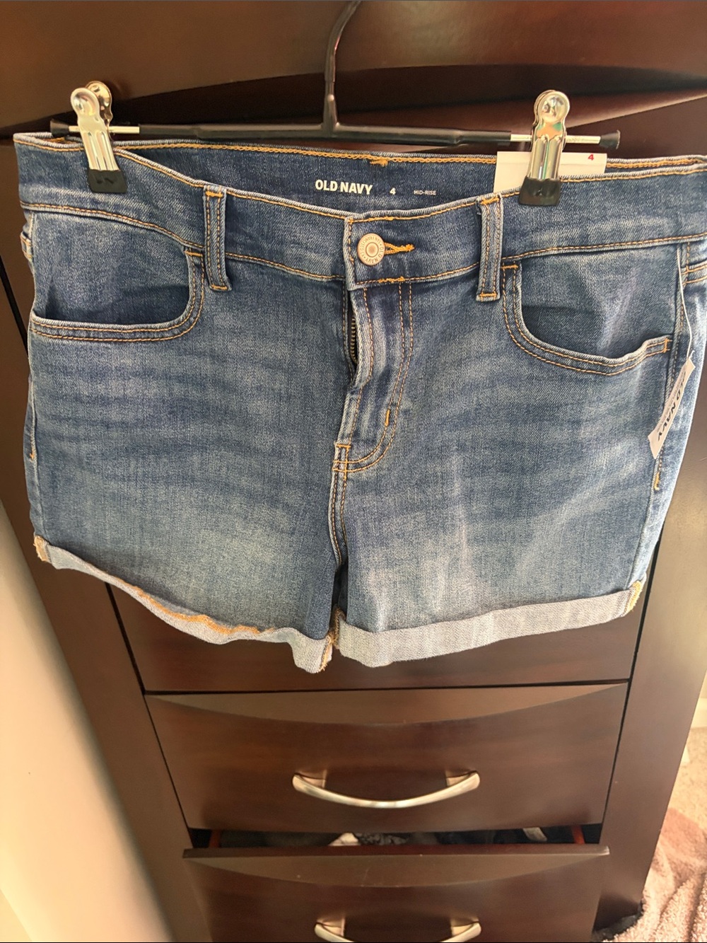 Old Navy Medium Blue Denim Roll-Cuff Jean Shorts mid rise